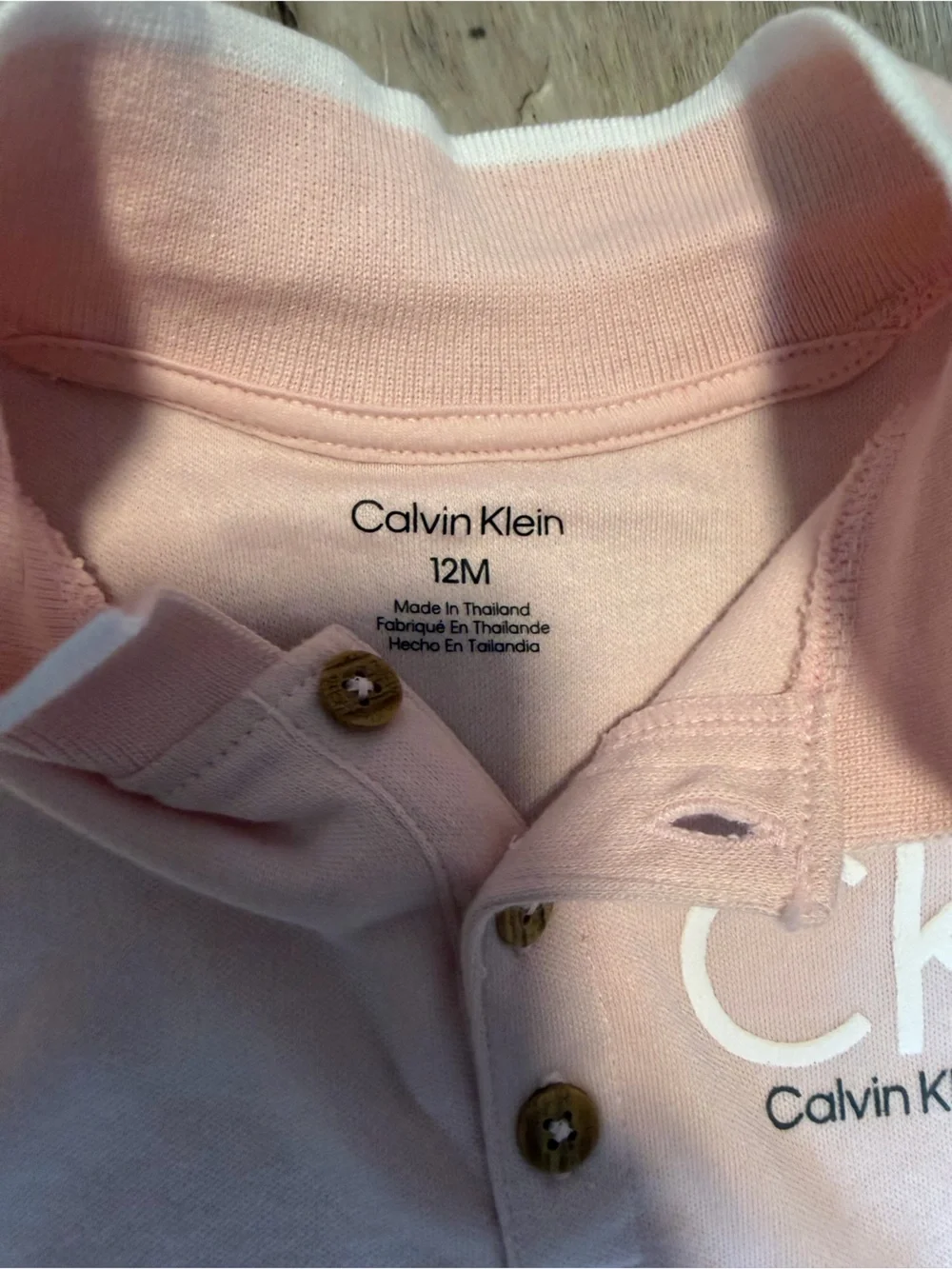 Calvin Klein Pink Polo Top with Gray Striped Shorts Set